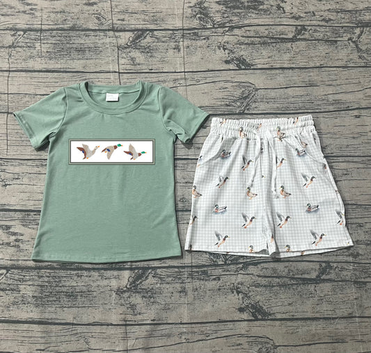 Short sleeves duck embroidery top plaid shorts boys clothes