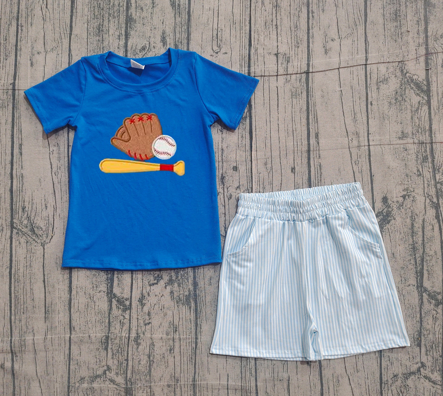 Short sleeves baseball top stripe shorts kids boys outfits