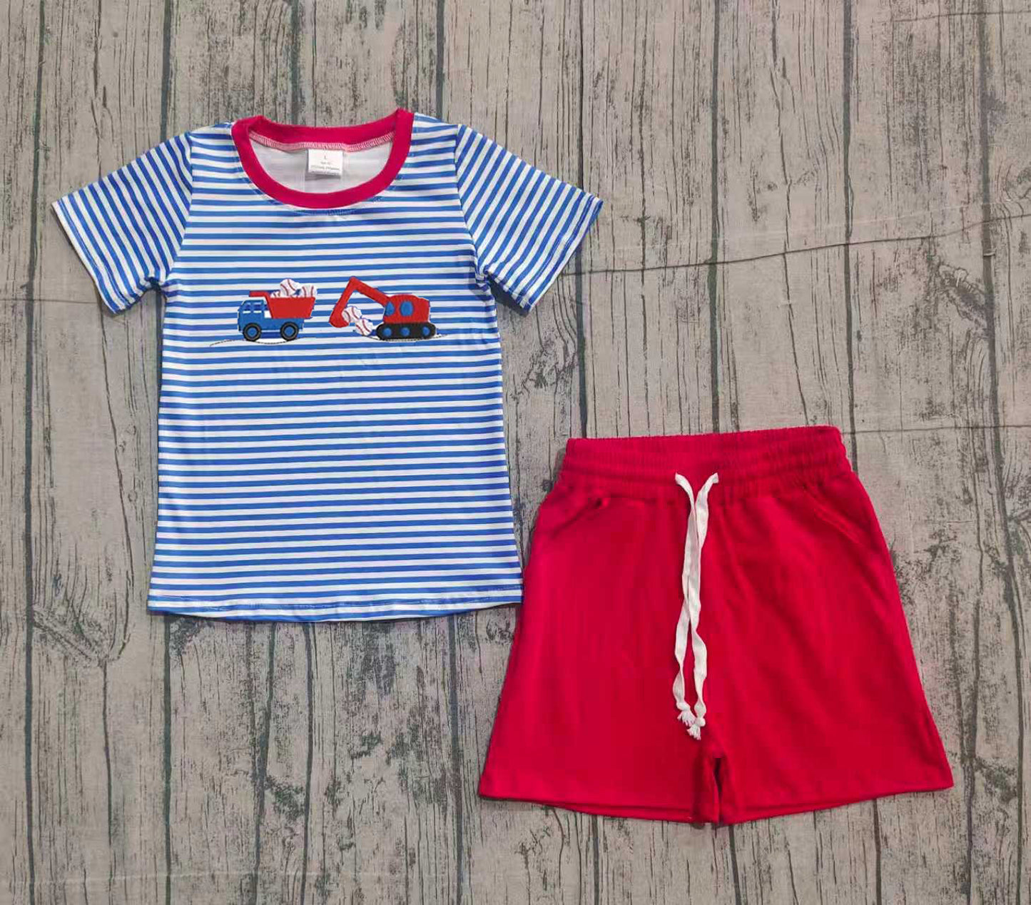 Blue stripe baseball constructions top short boys outfits