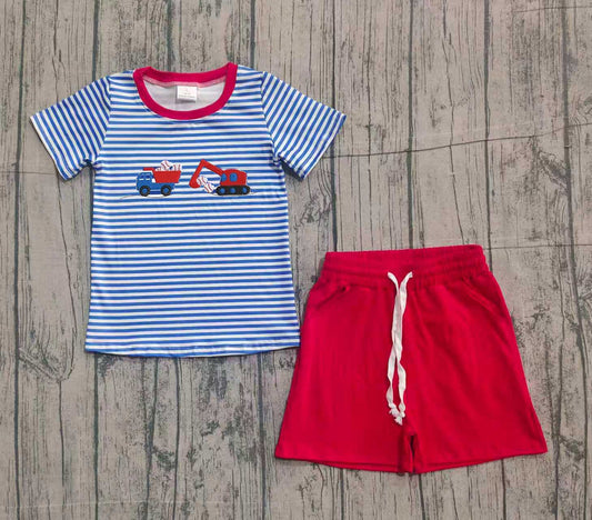 Blue stripe baseball constructions top short boys outfits