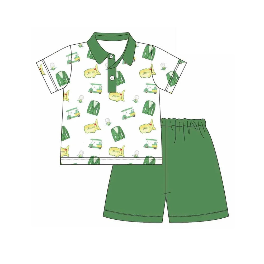 Short sleeves green golf cart polo shirt shorts boys outfits