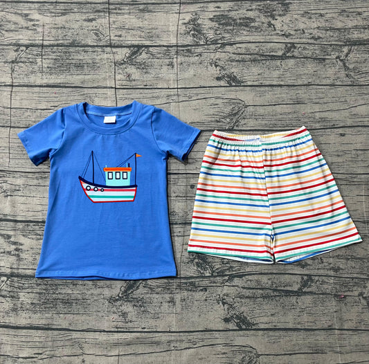 Long sleeves boat top colorful stripe shorts boys outfits