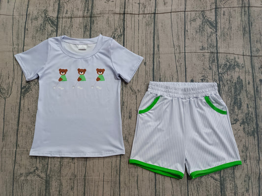Short sleeves bear golf top stripe shorts kids boys outfits