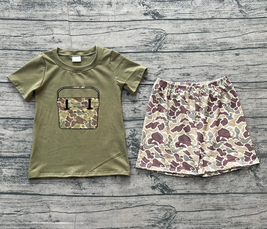 Camo fishing embroidery top shorts boys clothes
