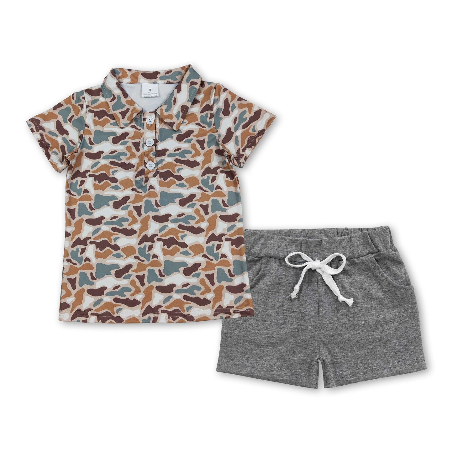 Short sleeves camo polo shirt grey shorts boys outfits