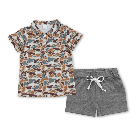 Short sleeves camo polo shirt grey shorts boys outfits