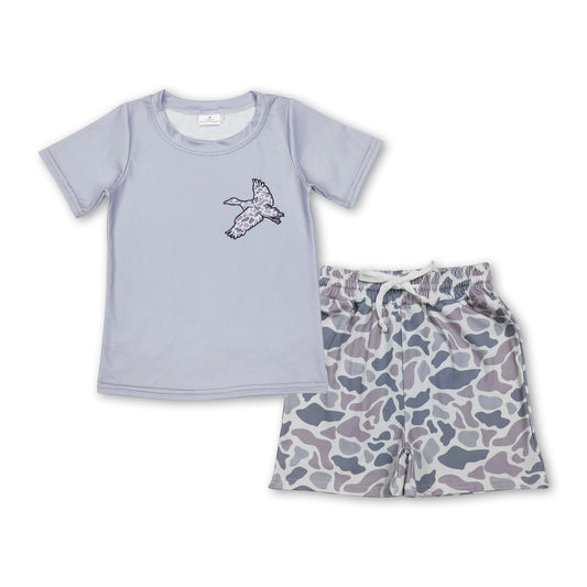 Grey camo duck top shorts kids boys summer outfits