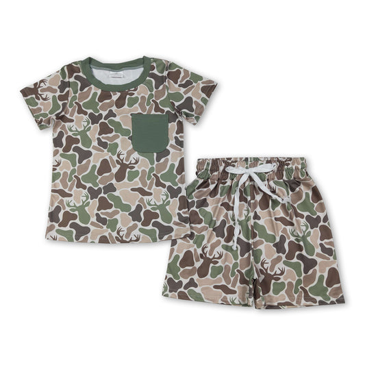Short sleeves pocket deer camo top shorts boys outfits