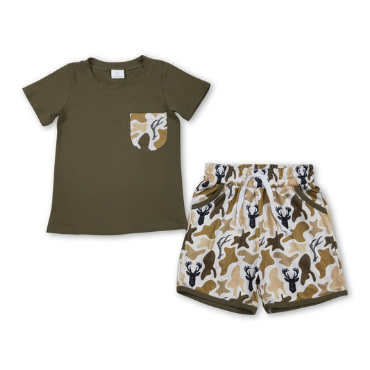 Short sleeves pocket top deer camo shorts boys outfits