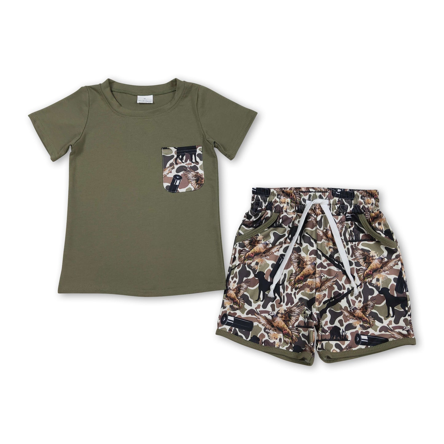Pocket top dog duck camo shorts hunting boys outfits