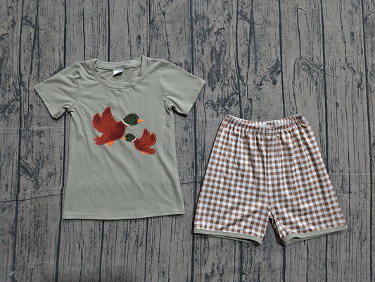 Short sleeves duck embroidery top plaid shorts boys outfits