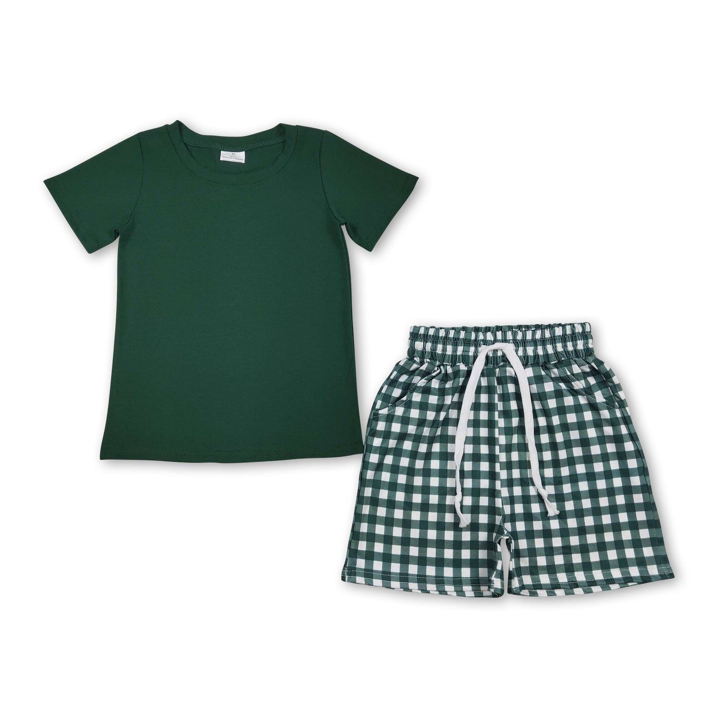 Short sleeves green top pockets shorts boys summer outfits