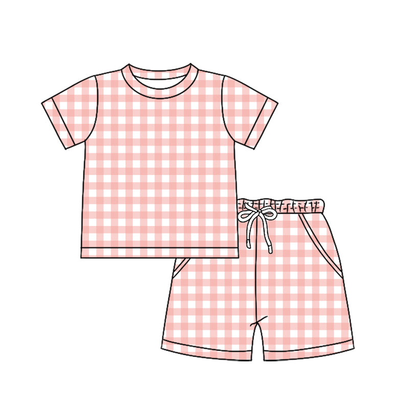 Short sleeves peach plaid top shorts kids boys outfits