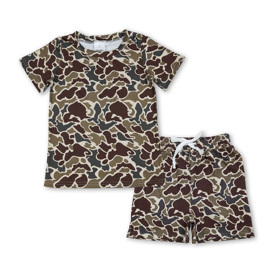 Dark brown camo short sleeves top shorts boys outfits
