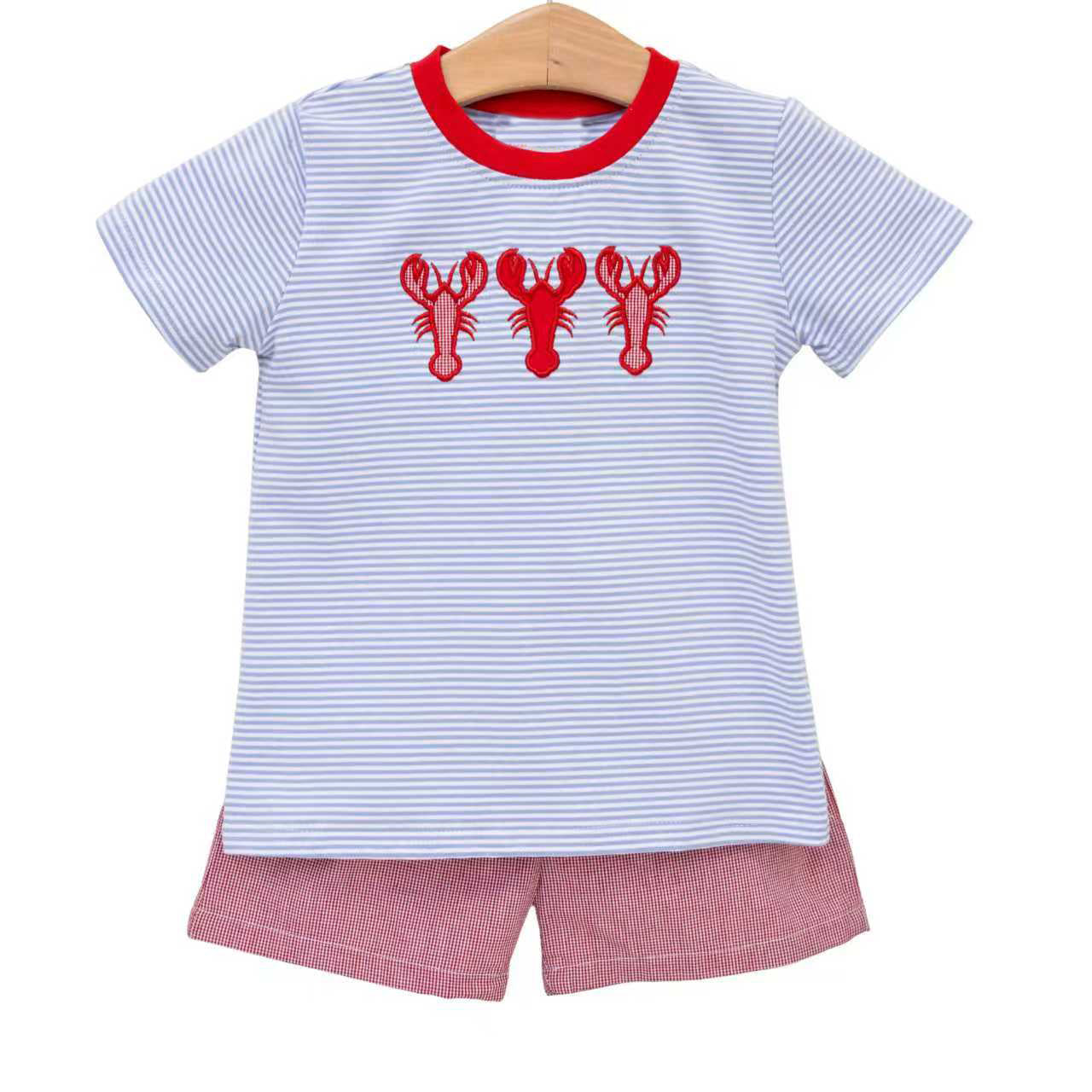 Short sleeves stripe crawfish top shorts kids boys outfits