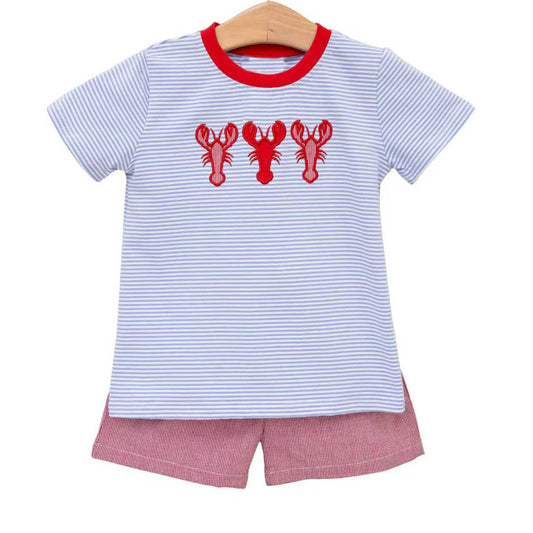 Short sleeves stripe crawfish top shorts kids boys outfits