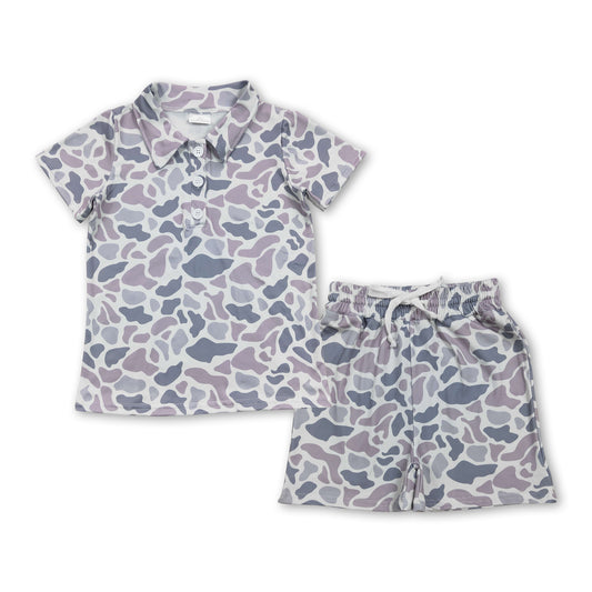 Grey camo polo shirt shorts kids boys summer outfits