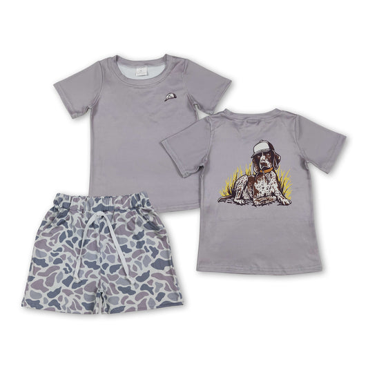Short sleeves dog top camo shorts kids boys outfits