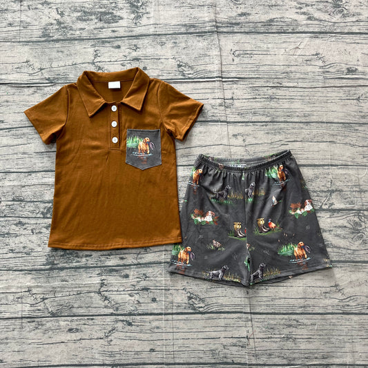 Pocket polo shirt hunting shorts kids boys outfits