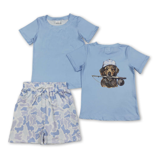 Light blue dog top camo shorts kids boys outfits