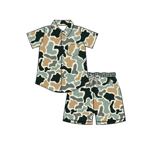 Black camo button down shirt shorts boys outfits