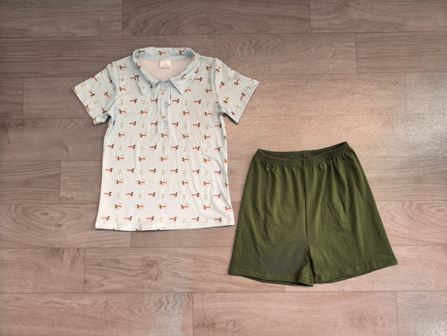 Short sleeves duck polo shirt olive shorts boys outfits