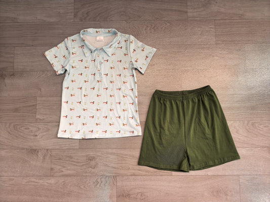 Short sleeves duck polo shirt olive shorts boys outfits