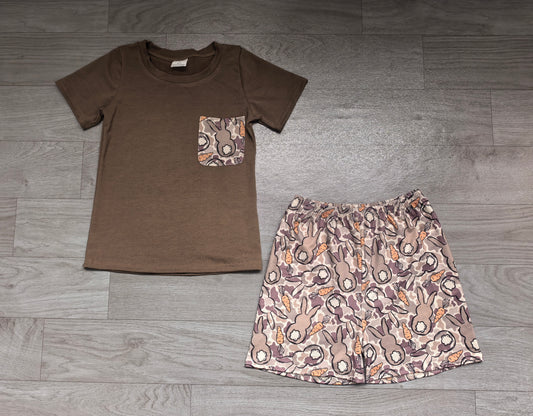 Brown pocket camo rabbit boys Easter outfits