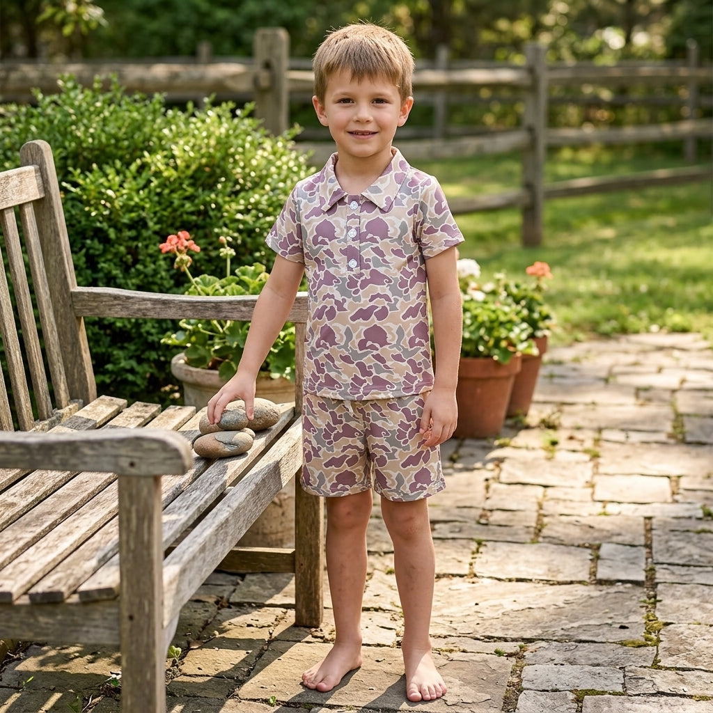 Short sleeves camo polo shirt shorts kids boys summer outfits