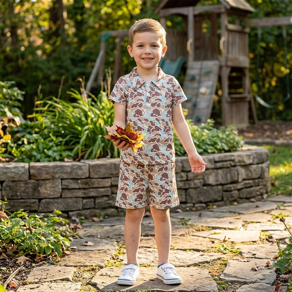 Mint camo polo shirt shorts boys summer outfits