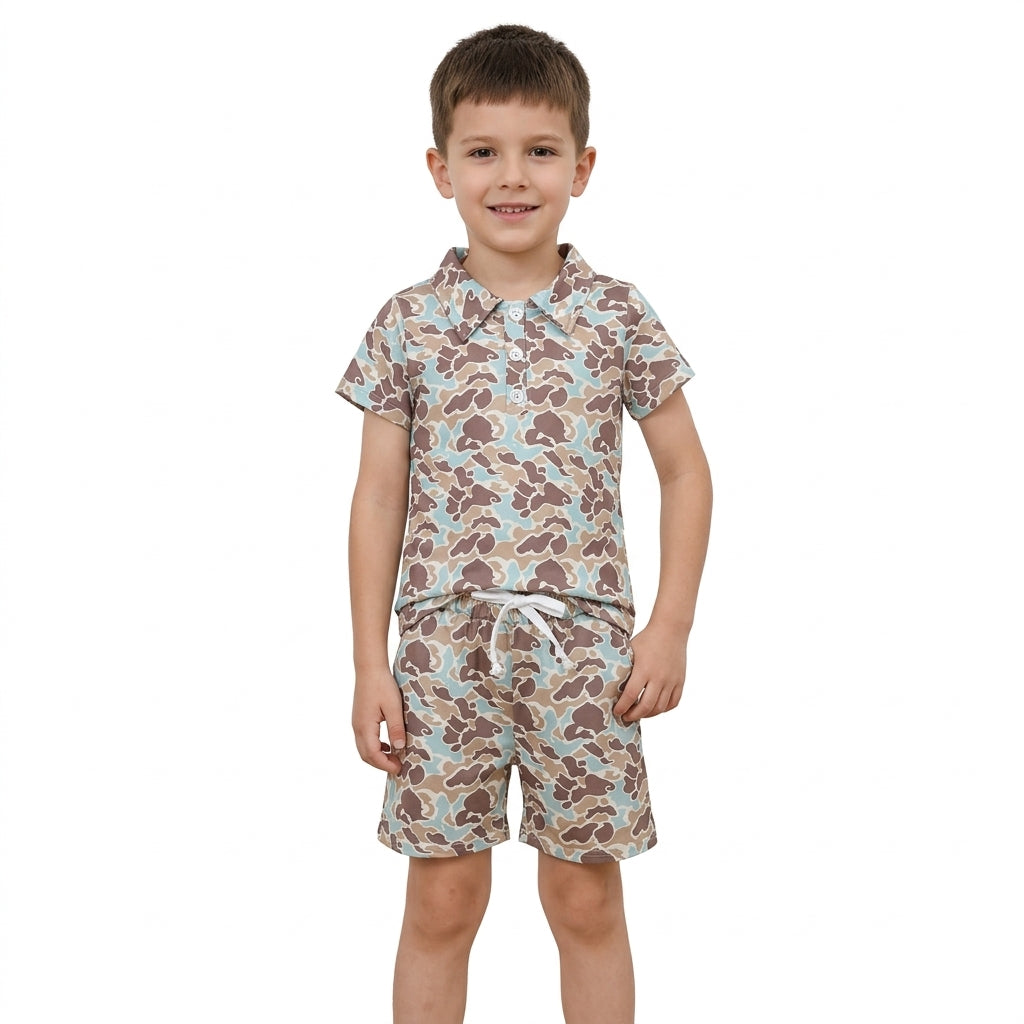 Mint camo polo shirt shorts boys summer outfits