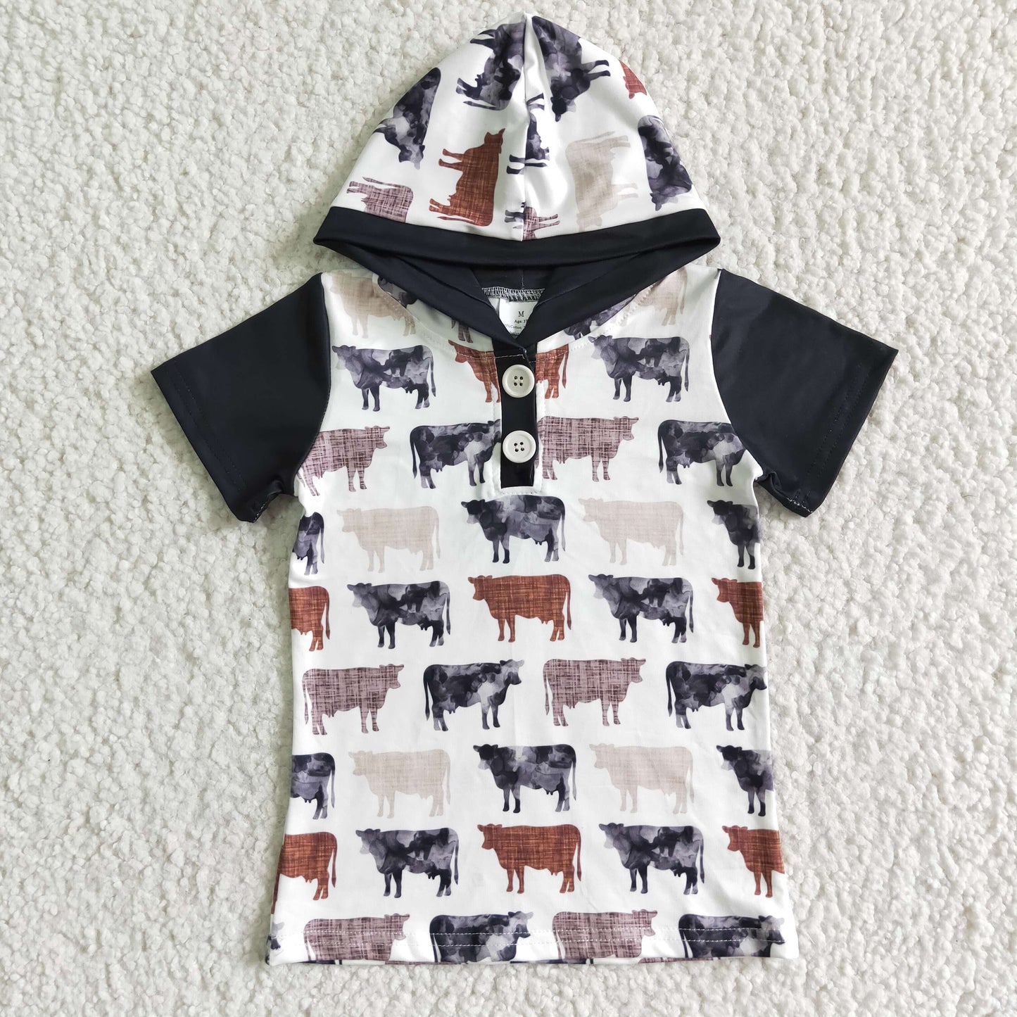 Short sleeve cow boy summer hoodie shirt