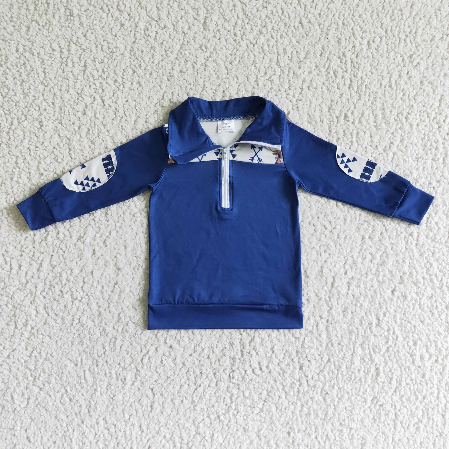 Blue zipper long sleeve kids shirt