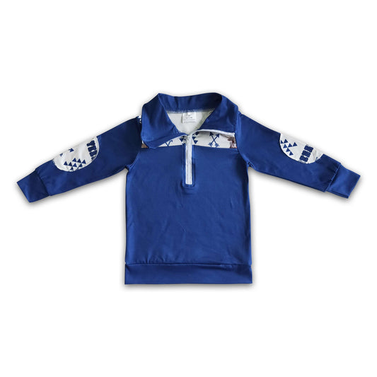 Blue zipper long sleeve kids shirt