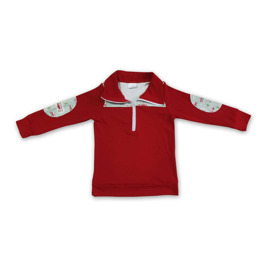 Camping red long sleeve kids Christmas zipper pullover shirt