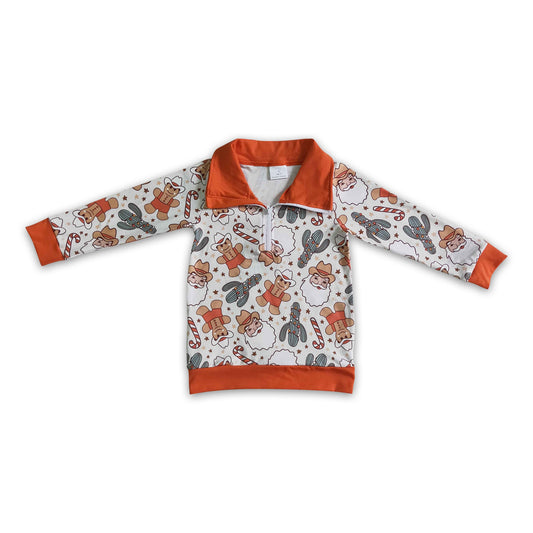 Cactus gingerbread santa kids Christmas zipper pullover