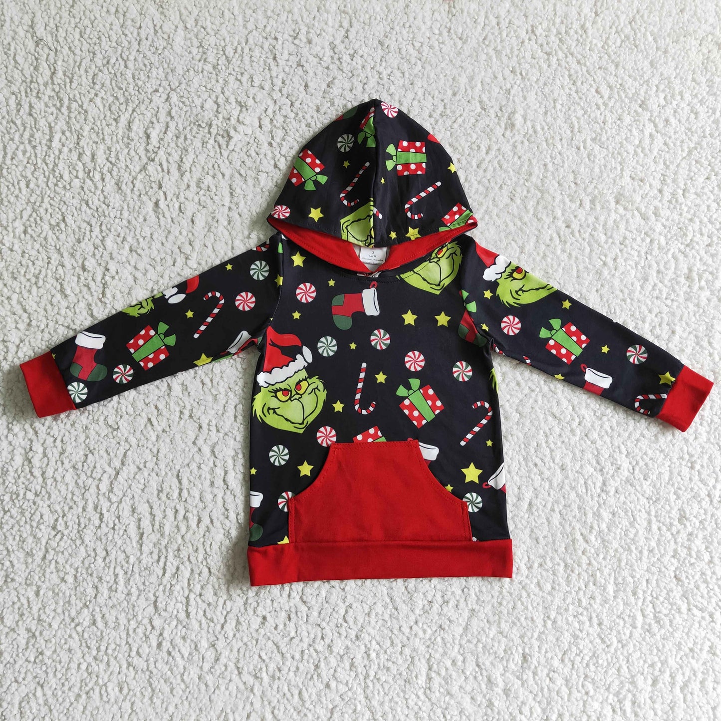 Green face candy cane gift kids Christmas hoodie