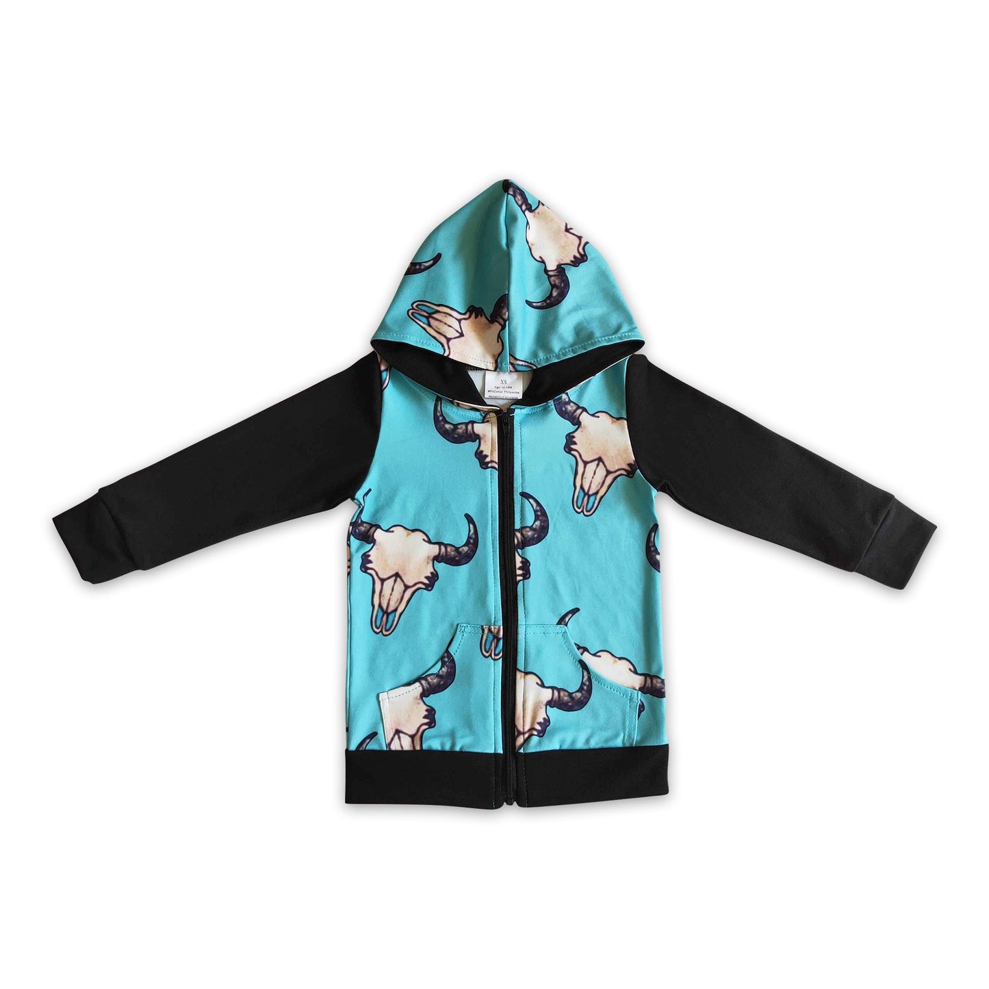 Cow aqua zipper western hoodie jacket