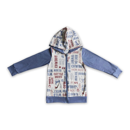 Cowboy print zipper hoodie kids boy western jacket