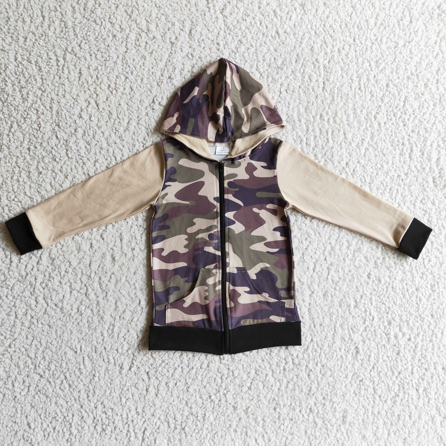 Camo long sleeves kids boy hoodie jacket