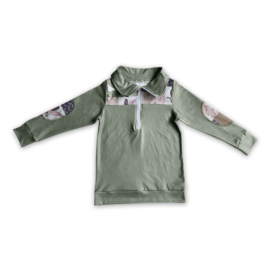 Olive duck deer camo patchwork kids boy zipper pullover