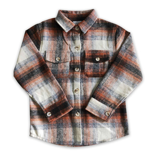 Orange cotton pocket boy super thick flannel button up shirt