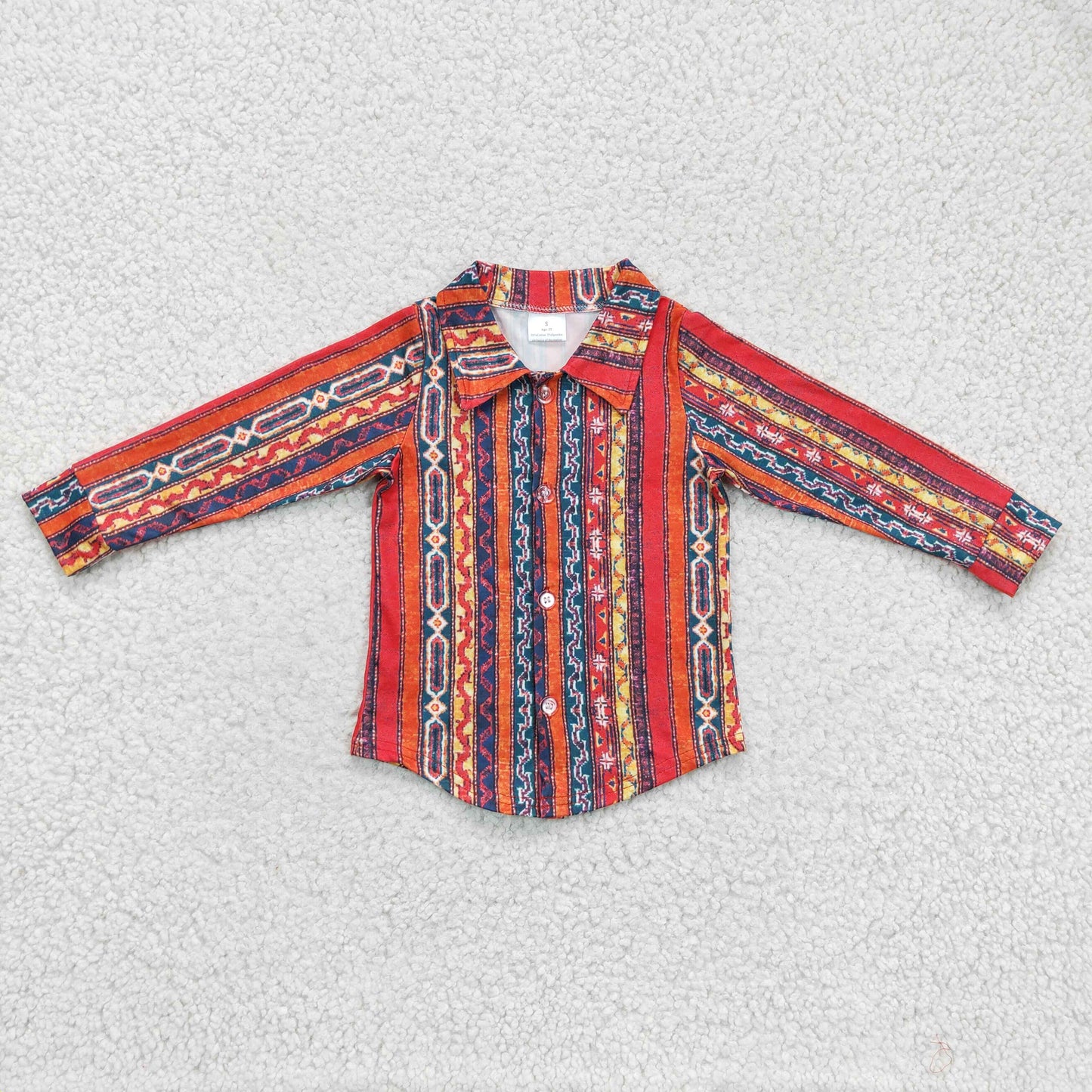 Stripe long sleeves kids boy western polo shirt