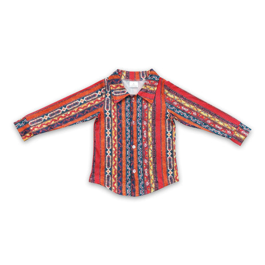 Stripe long sleeves kids boy western polo shirt