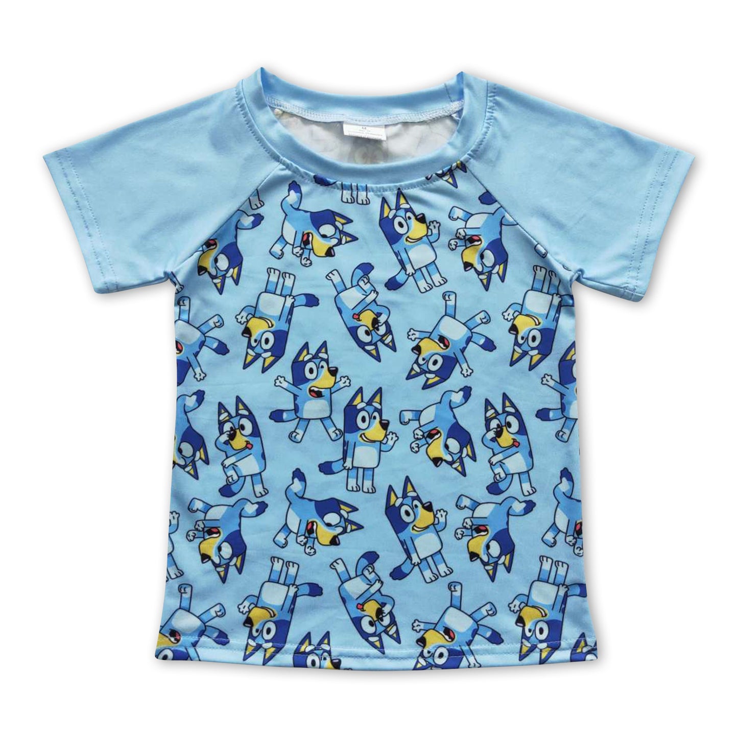 Blue dog short sleeves raglan kids boy top