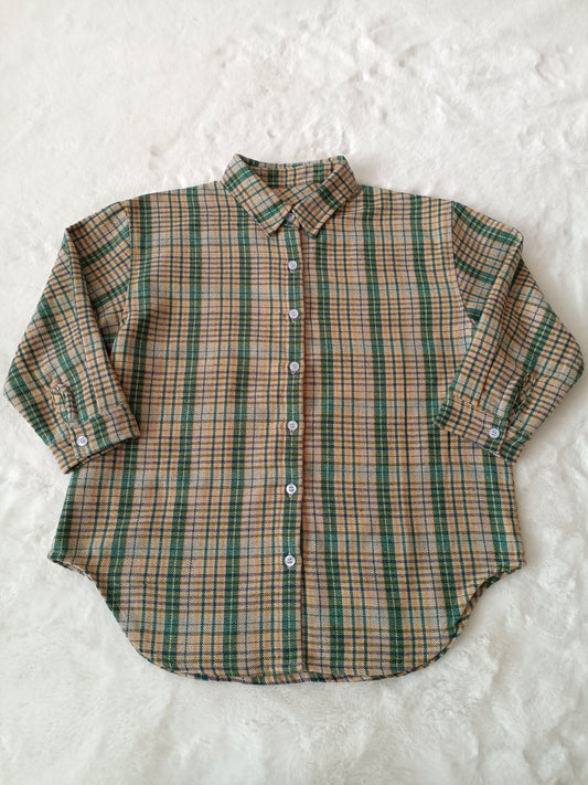 Green plaid long sleeves fall kids boy button up flannel