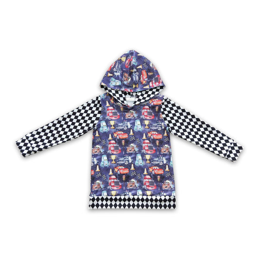 Plaid sleeves cars top kids boy hoodie