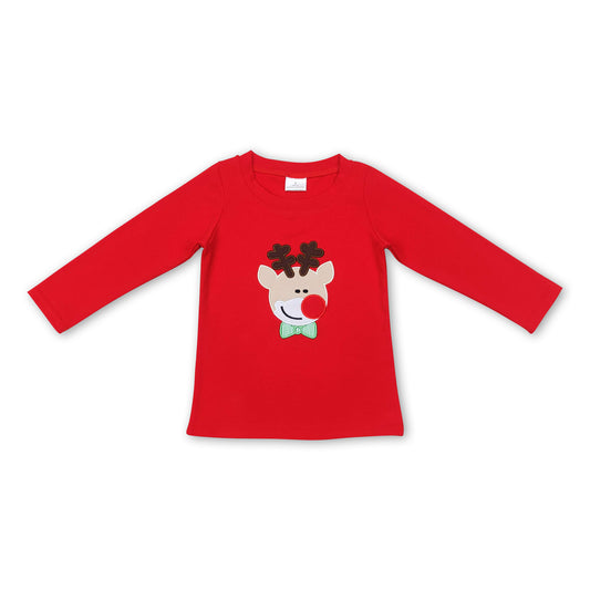 Red long sleeves reindeer kids boy Christmas shirt