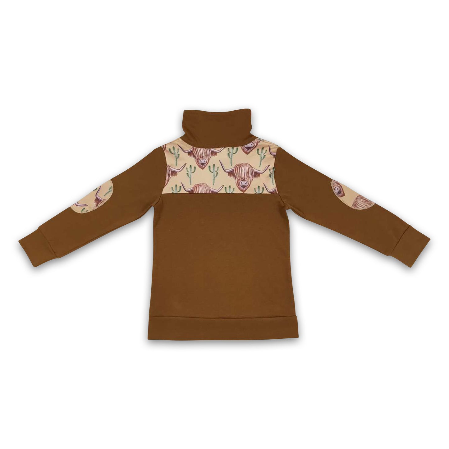 Brown highland cow cactus kids boy zipper pullover