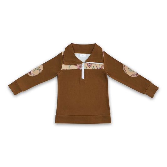 Brown highland cow cactus kids boy zipper pullover